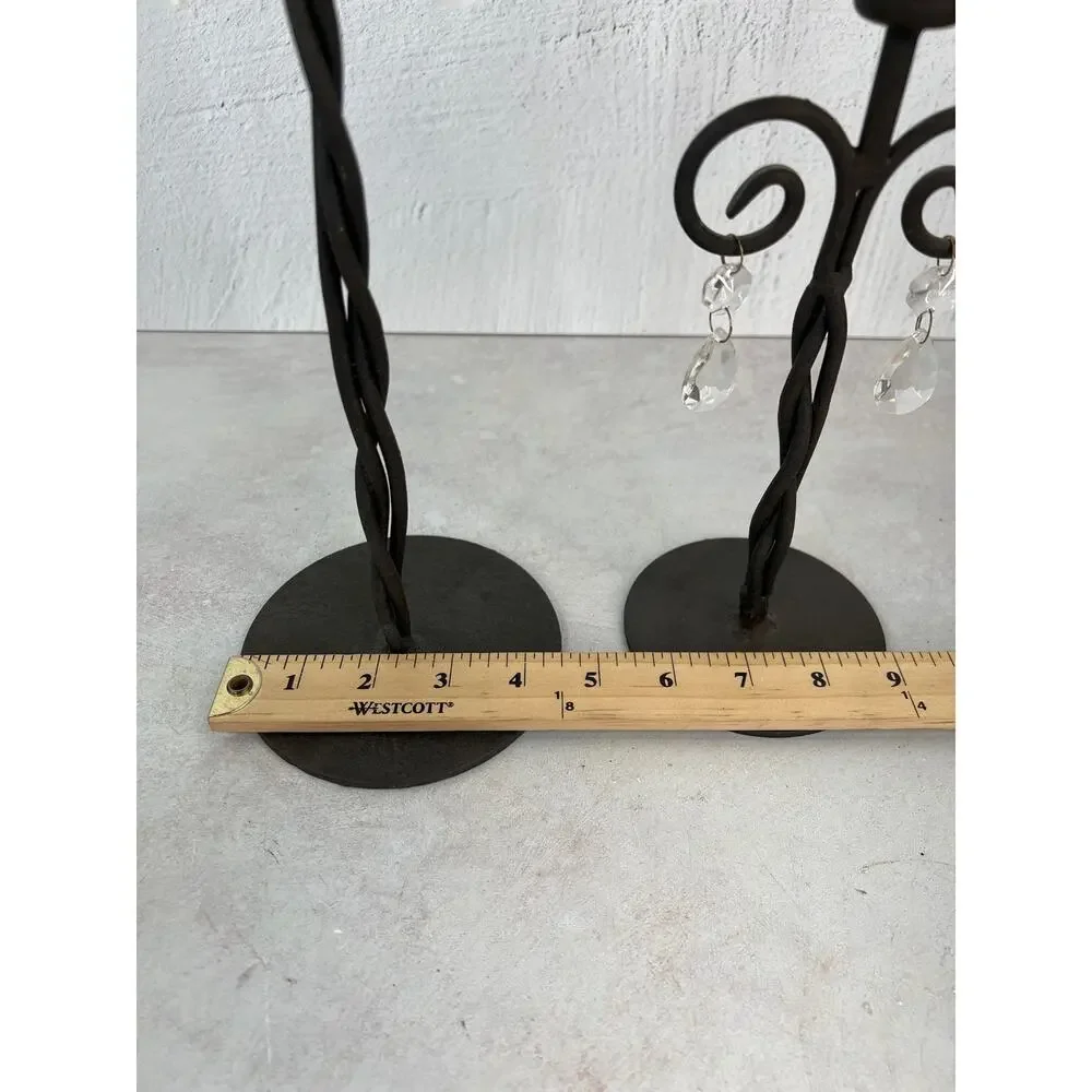 Wrought Iron Scroll‎ Candle Holders Glass Ornate Decorative Pair